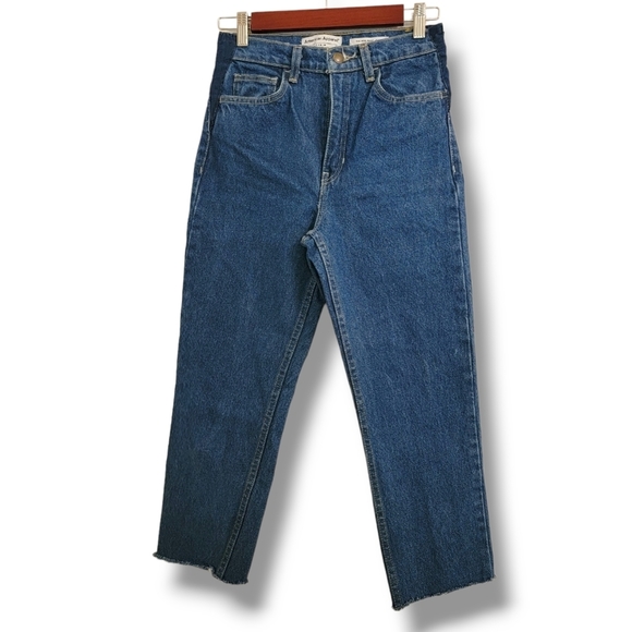 American Apparel High Rise‎ Frayed Distressed Cropped Ankle Jeans Size 24 - Picture 1 of 5